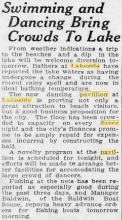Lakeside Pavillion - July 1920 Article On Pavillion (newer photo)
